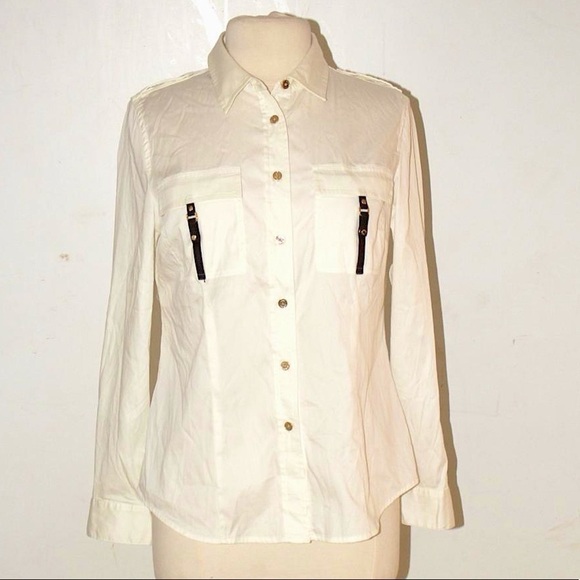 Like new worn once Michael Kors white shirt with leather accents women’s large - Picture 1 of 3
